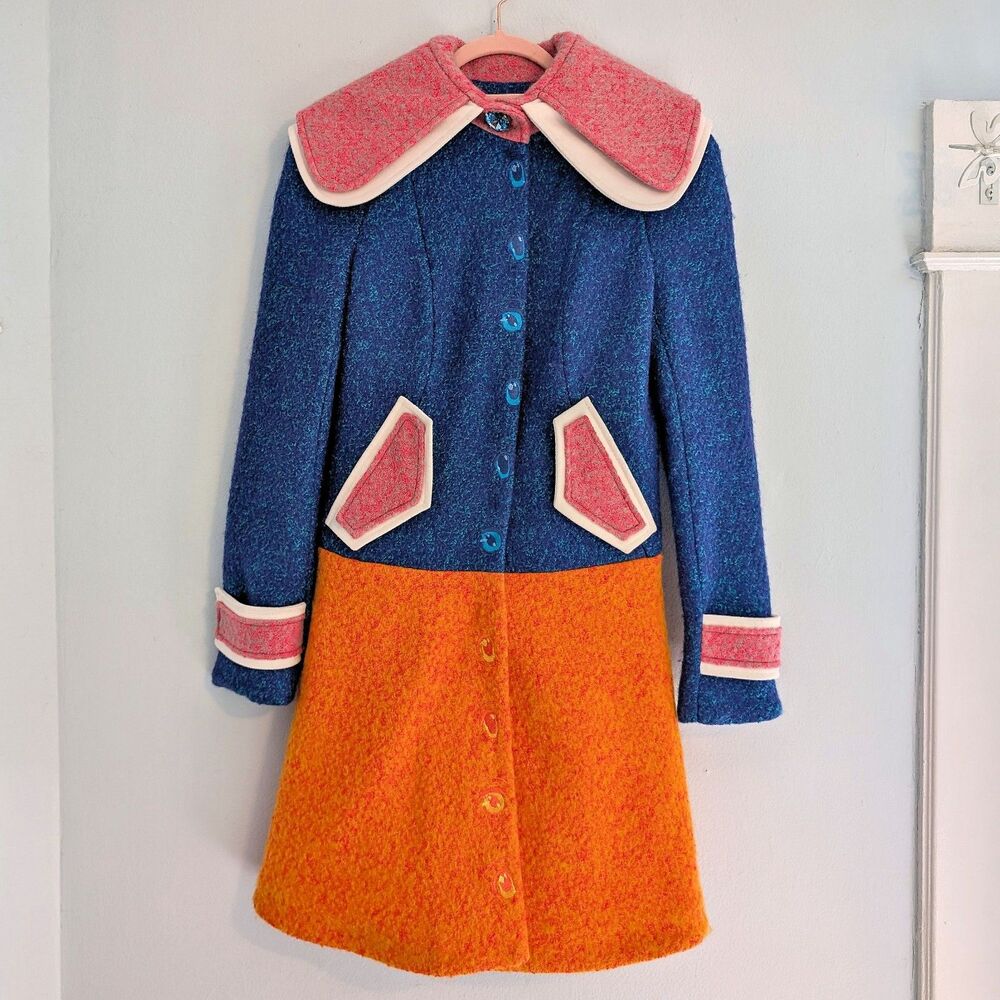 Anna K Designer Coat Kawaii Wool Anime Embroidered Twee Whimsical Size Small